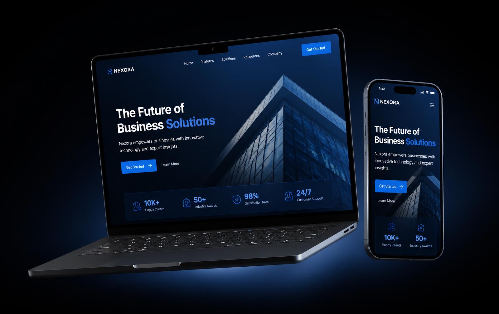 Notebook e smartphone exibindo um site moderno criado pela AGM Web System